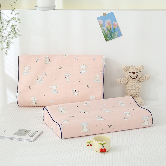 91家纺网 家纺一手货源 找家纺 良佐生活 2023新款A类母婴级双层纱乳胶枕专用枕套 小飞象粉