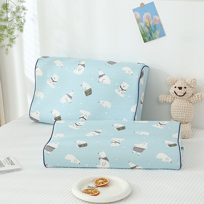 91家纺网 家纺一手货源 找家纺 良佐生活 2023新款A类母婴级双层纱乳胶枕专用枕套 北极熊蓝