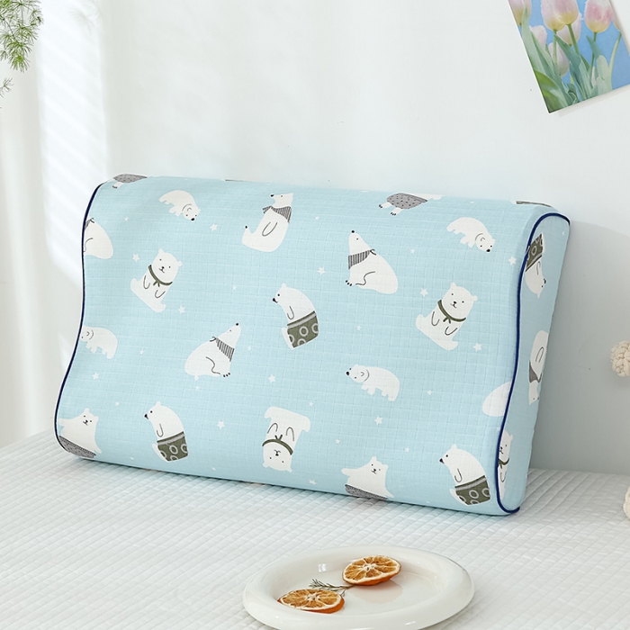 91家纺网 家纺一手货源 找家纺 良佐生活 2023新款A类母婴级双层纱乳胶枕专用枕套 北极熊蓝