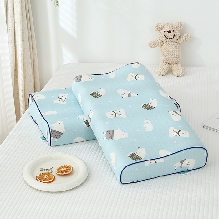 91家纺网 家纺一手货源 找家纺 良佐生活 2023新款A类母婴级双层纱乳胶枕专用枕套 北极熊蓝