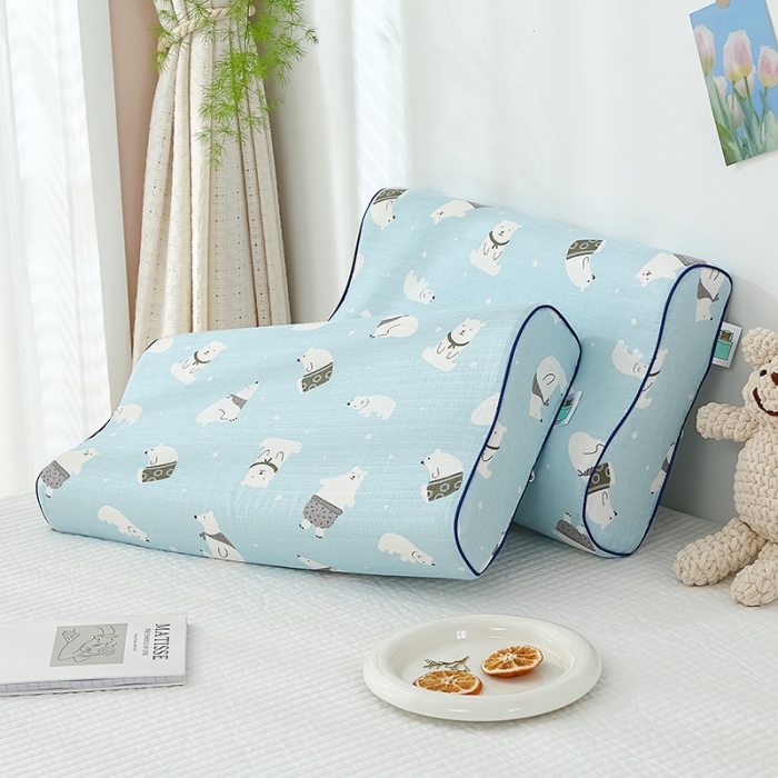 91家纺网 家纺一手货源 找家纺 良佐生活 2023新款A类母婴级双层纱乳胶枕专用枕套 北极熊蓝