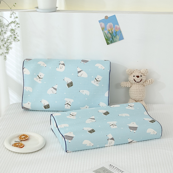 91家纺网 家纺一手货源 找家纺 良佐生活 2023新款A类母婴级双层纱乳胶枕专用枕套 北极熊蓝