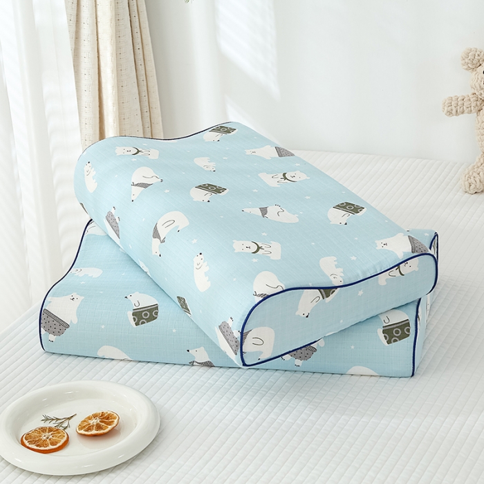 91家纺网 家纺一手货源 找家纺 良佐生活 2023新款A类母婴级双层纱乳胶枕专用枕套 北极熊蓝