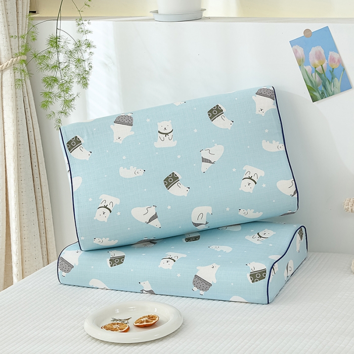 91家纺网 家纺一手货源 找家纺 良佐生活 2023新款A类母婴级双层纱乳胶枕专用枕套 北极熊蓝