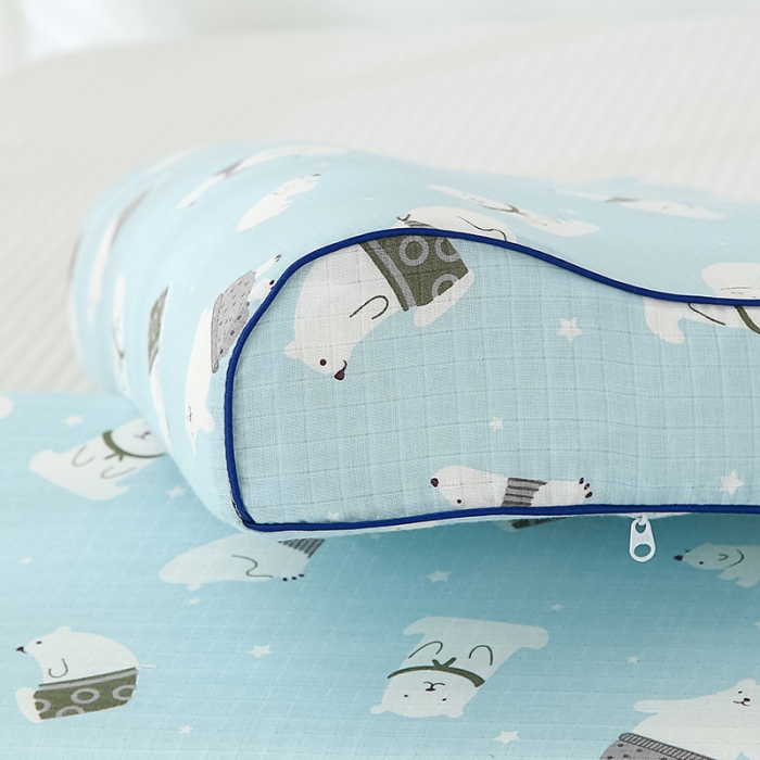 91家纺网 家纺一手货源 找家纺 良佐生活 2023新款A类母婴级双层纱乳胶枕专用枕套 北极熊蓝