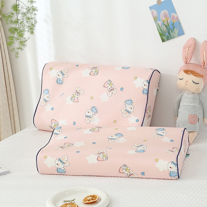 91家纺网 家纺一手货源 找家纺 良佐生活 2023新款A类母婴级双层纱乳胶枕专用枕套 兔斯基粉