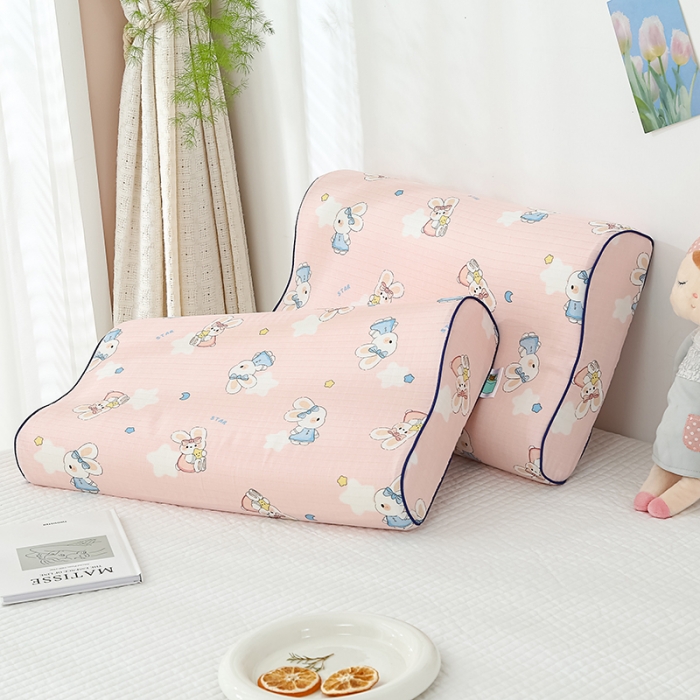 91家纺网 家纺一手货源 找家纺 良佐生活 2023新款A类母婴级双层纱乳胶枕专用枕套 兔斯基粉