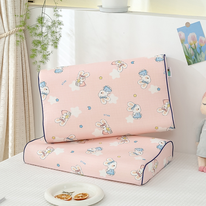 91家纺网 家纺一手货源 找家纺 良佐生活 2023新款A类母婴级双层纱乳胶枕专用枕套 兔斯基粉