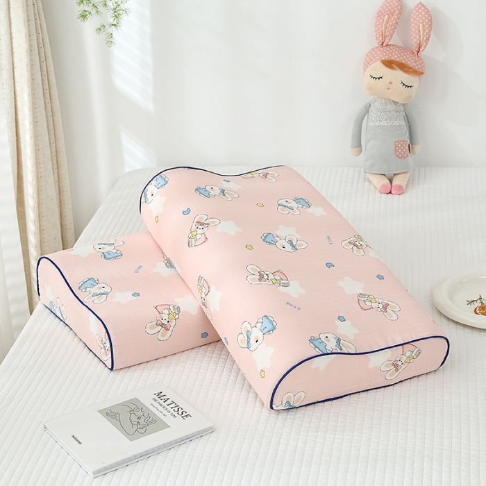 91家纺网 家纺一手货源 找家纺 良佐生活 2023新款A类母婴级双层纱乳胶枕专用枕套 兔斯基粉