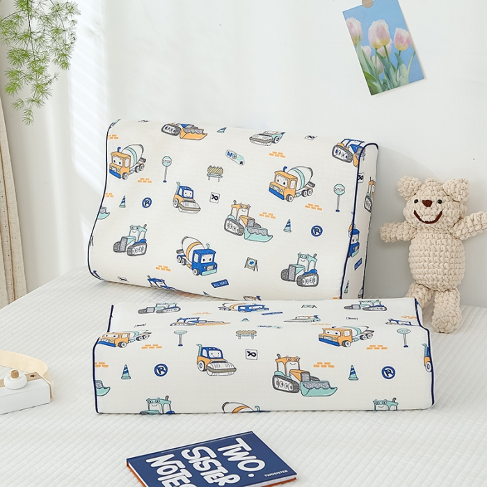 91家纺网 家纺一手货源 找家纺 良佐生活 2023新款A类母婴级双层纱乳胶枕专用枕套 小小工程车