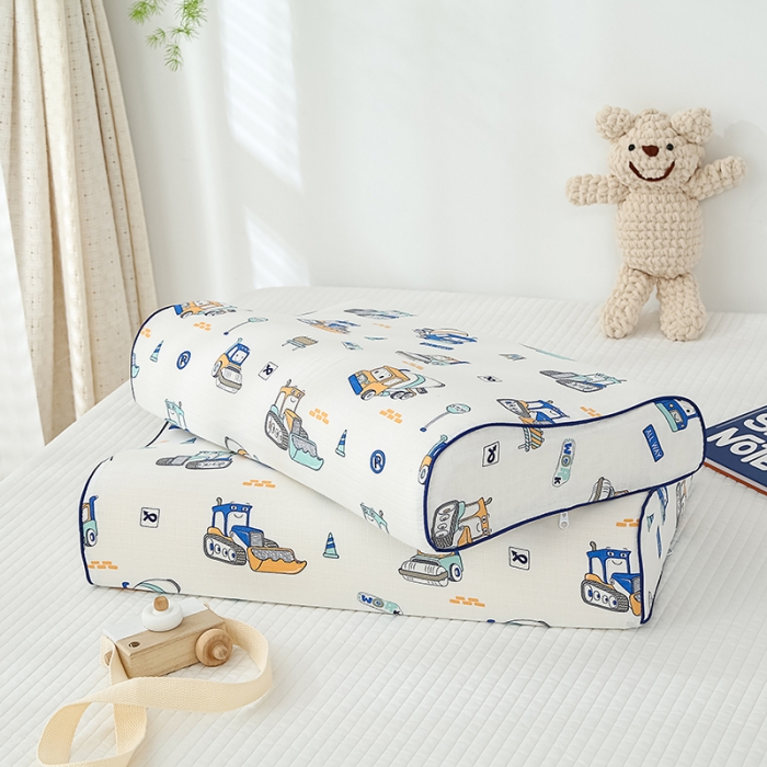 91家纺网 家纺一手货源 找家纺 良佐生活 2023新款A类母婴级双层纱乳胶枕专用枕套 小小工程车