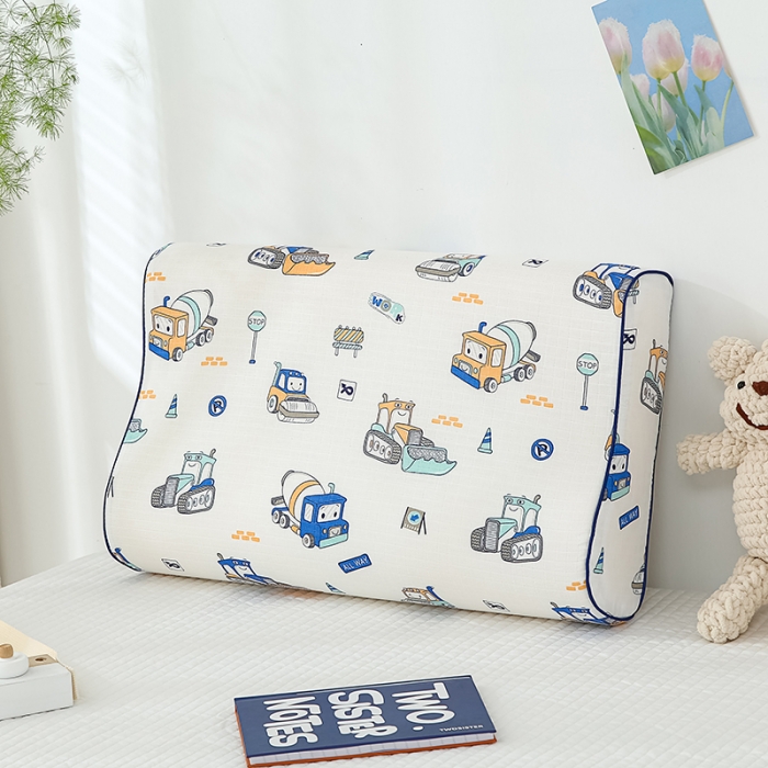 91家纺网 家纺一手货源 找家纺 良佐生活 2023新款A类母婴级双层纱乳胶枕专用枕套 小小工程车