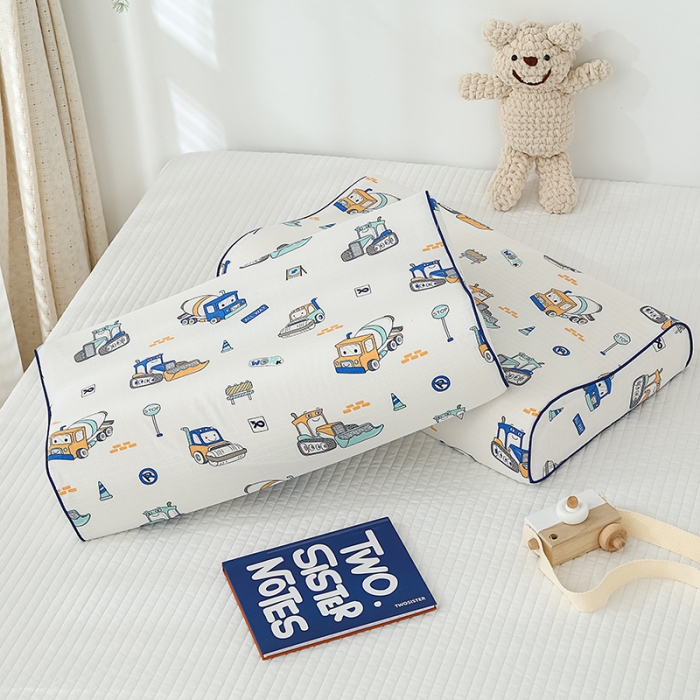 91家纺网 家纺一手货源 找家纺 良佐生活 2023新款A类母婴级双层纱乳胶枕专用枕套 小小工程车