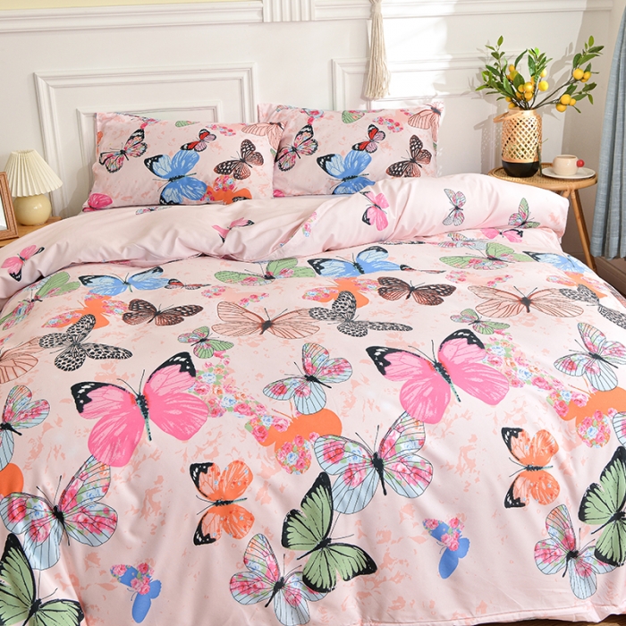 91家纺网 家纺一手货源 找家纺 柏钧 2023新款专供外贸跨境电商热销款印花单被套枕套 蝴蝶飞飞