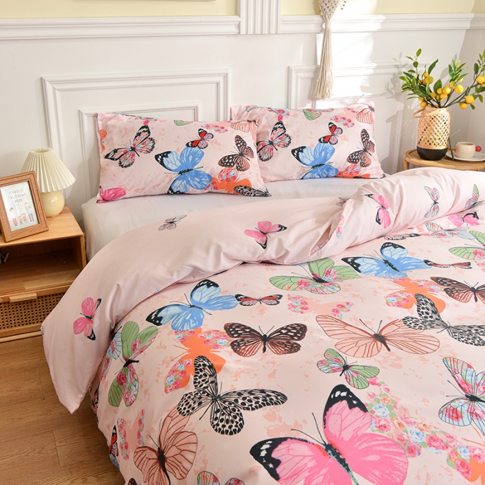 91家纺网 家纺一手货源 找家纺 柏钧 2023新款专供外贸跨境电商热销款印花单被套枕套 蝴蝶飞飞