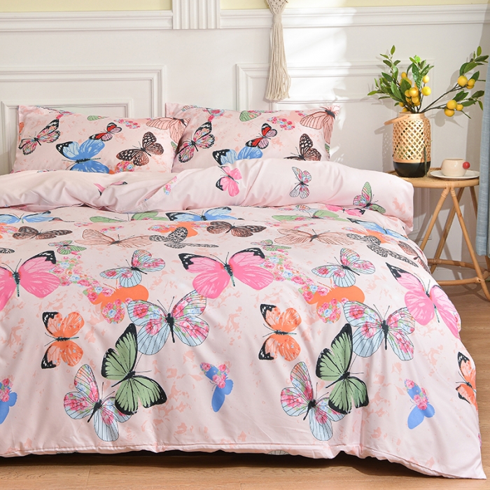 91家纺网 家纺一手货源 找家纺 柏钧 2023新款专供外贸跨境电商热销款印花单被套枕套 蝴蝶飞飞