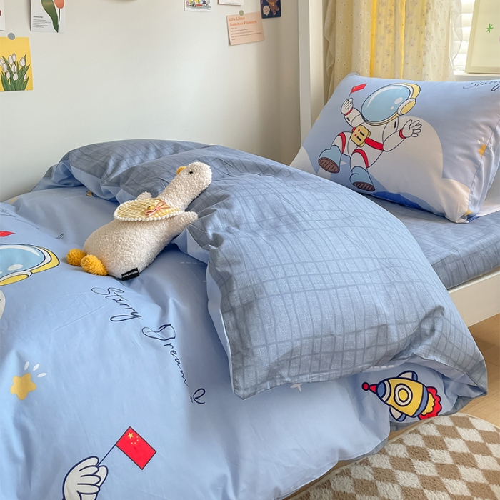 91家纺网 家纺一手货源 找家纺 金鑫汇 2023新款全棉宿舍印花三件套 翱翔太空