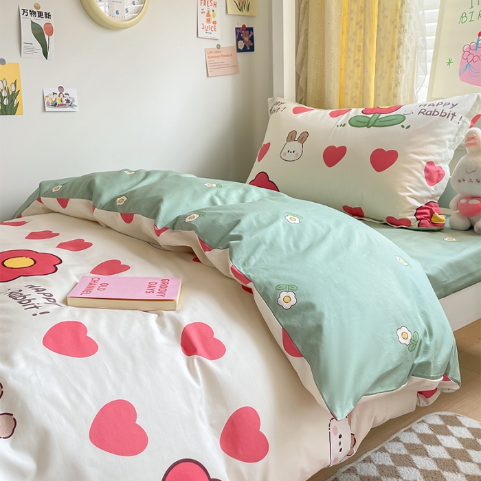 91家纺网 家纺一手货源 找家纺 金鑫汇 2023新款全棉宿舍印花三件套 初暖