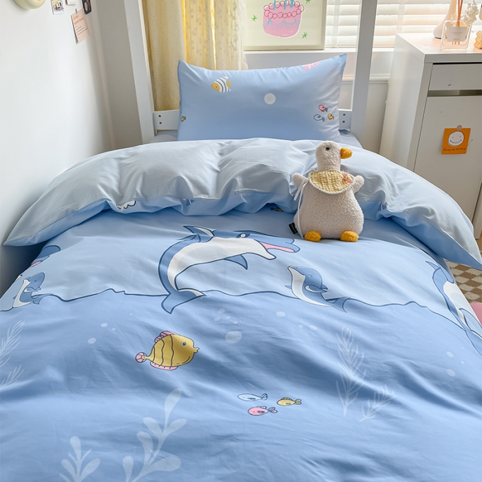 91家纺网 家纺一手货源 找家纺 金鑫汇 2023新款全棉宿舍印花三件套 海洋世界