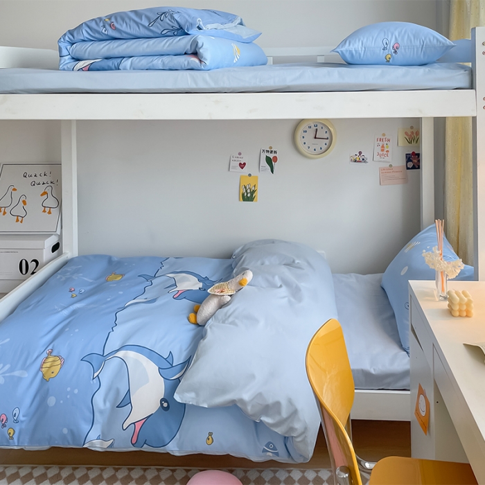 91家纺网 家纺一手货源 找家纺 金鑫汇 2023新款全棉宿舍印花三件套 海洋世界