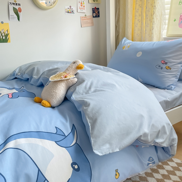 91家纺网 家纺一手货源 找家纺 金鑫汇 2023新款全棉宿舍印花三件套 海洋世界