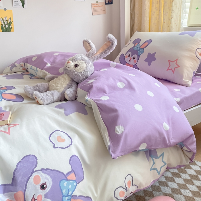 91家纺网 家纺一手货源 找家纺 金鑫汇 2023新款全棉宿舍印花三件套 梦幻兔