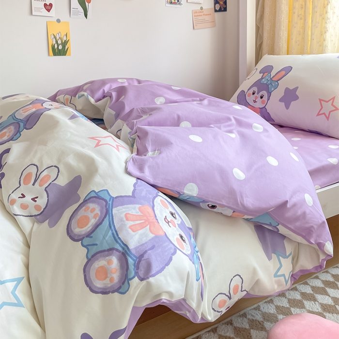 91家纺网 家纺一手货源 找家纺 金鑫汇 2023新款全棉宿舍印花三件套 梦幻兔