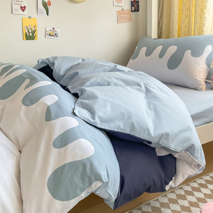 91家纺网 家纺一手货源 找家纺 金鑫汇 2023新款全棉宿舍印花三件套 奶油蓝