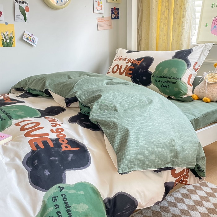 91家纺网 家纺一手货源 找家纺 金鑫汇 2023新款全棉宿舍印花三件套 蜗居