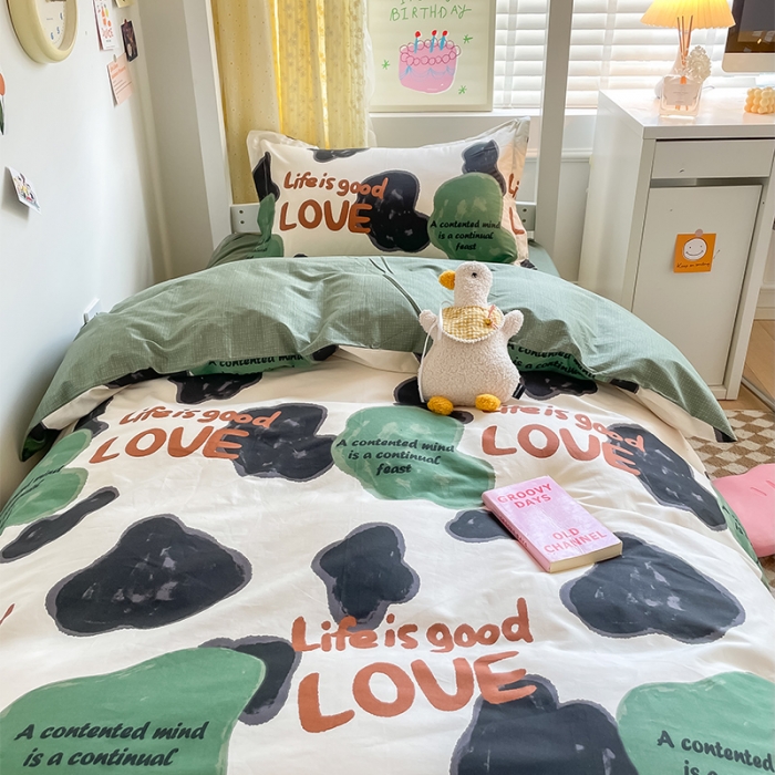 91家纺网 家纺一手货源 找家纺 金鑫汇 2023新款全棉宿舍印花三件套 蜗居