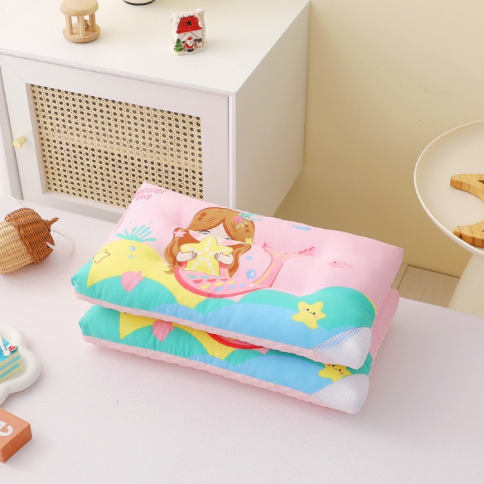 91家纺网 家纺一手货源 找家纺 吉咪兔 2023新款儿童卡通全棉冰豆豆枕 美人鱼40*60cm一体款