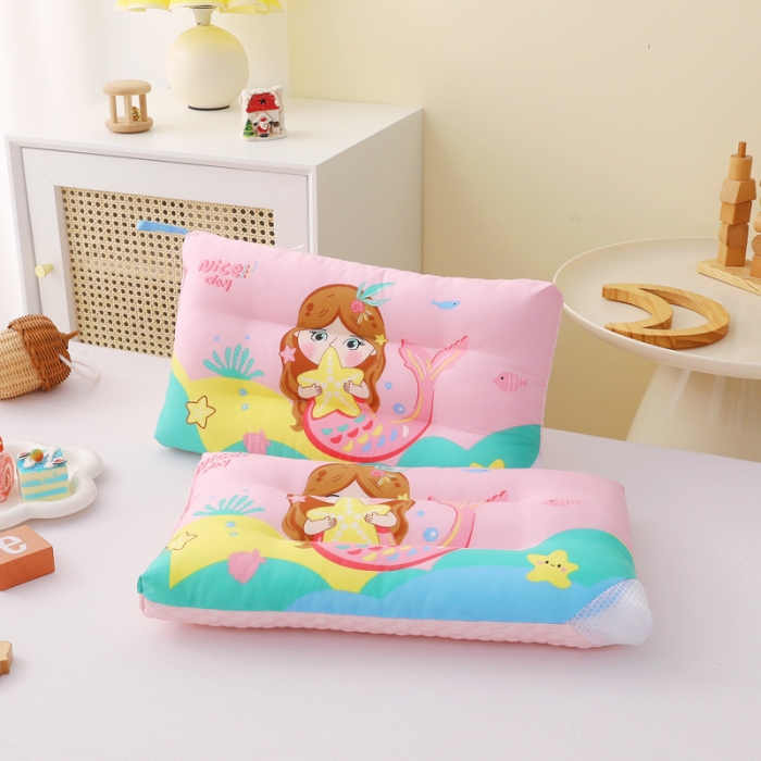 91家纺网 家纺一手货源 找家纺 吉咪兔 2023新款儿童卡通全棉冰豆豆枕 美人鱼40*60cm一体款