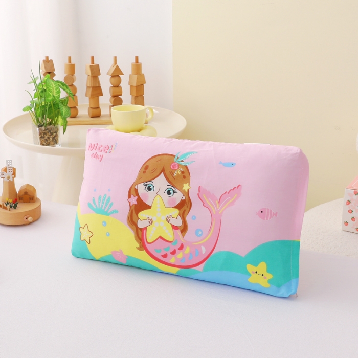 91家纺网 家纺一手货源 找家纺 吉咪兔 2023新款儿童卡通全棉冰豆豆枕 美人鱼30*50cm拆卸款+珍珠棉枕芯