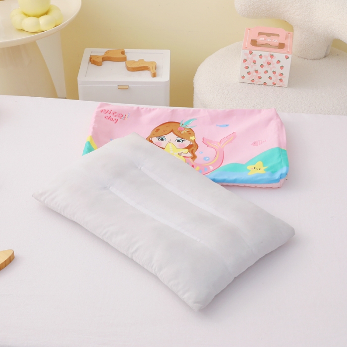 91家纺网 家纺一手货源 找家纺 吉咪兔 2023新款儿童卡通全棉冰豆豆枕 美人鱼30*50cm拆卸款+珍珠棉枕芯
