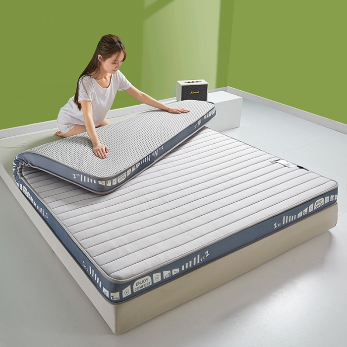 91家纺网 家纺一手货源 找家纺 帛奴家纺 2023新款A类乳胶抗菌记忆棉海绵床垫 条纹灰