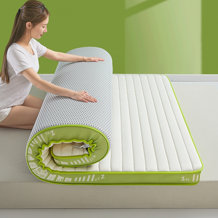 91家纺网 家纺一手货源 找家纺 帛奴家纺 2023新款A类乳胶抗菌记忆棉海绵床垫 条纹绿