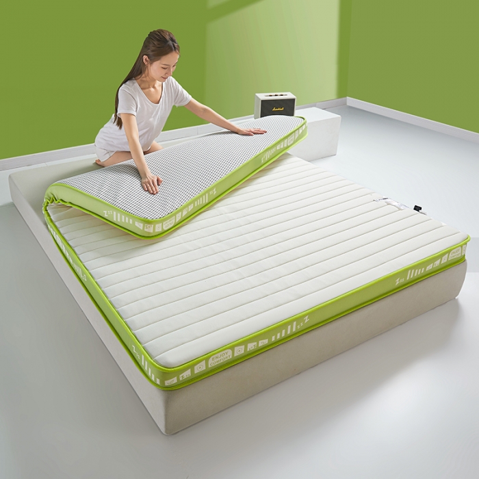 91家纺网 家纺一手货源 找家纺 帛奴家纺 2023新款A类乳胶抗菌记忆棉海绵床垫 条纹绿