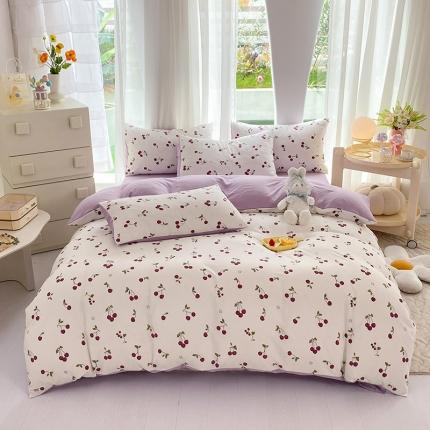 妖妖家纺 2024新款超柔软糯水洗云朵棉印花四季款四件套 夏日樱桃