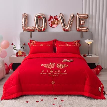 91家纺网 家纺一手货源 找家纺 卓缦 2024新款婚庆被豆豆毯毛毯婚庆喜被婚庆豆豆被子 吾家有喜