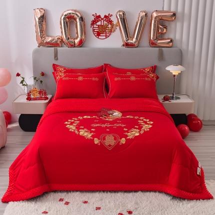 91家纺网 家纺一手货源 找家纺 卓缦 2024新款婚庆被豆豆毯毛毯婚庆喜被婚庆豆豆被子 永结同心