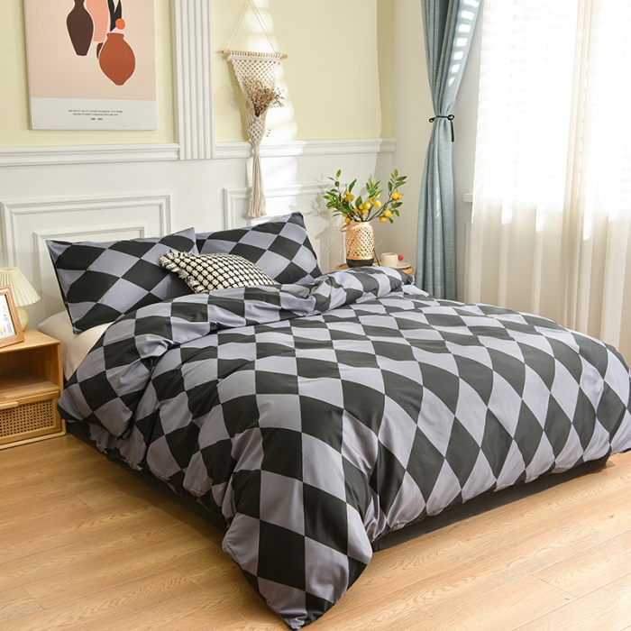 91家纺网 家纺一手货源 找家纺 柏钧家纺 2023新款芦荟棉85克床笠款四件套 格韵灰