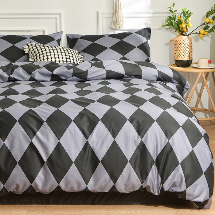 91家纺网 家纺一手货源 找家纺 柏钧家纺 2023新款芦荟棉85克床笠款四件套 格韵灰