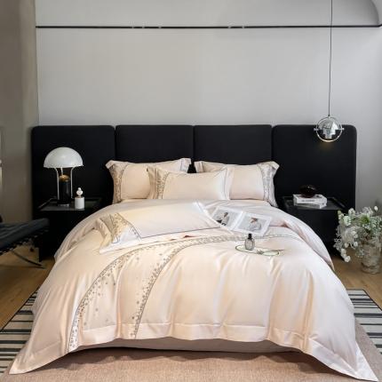 91家纺网 家纺一手货源 找家纺 品家居 2025新款长绒棉四件套-香风徐来 粉玉