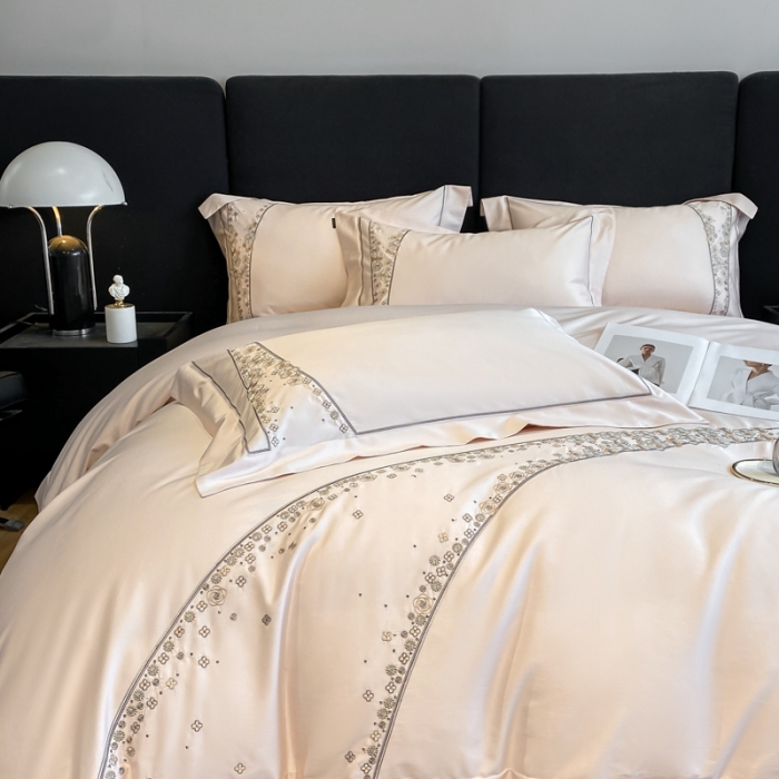 91家纺网 家纺一手货源 找家纺 品家居 2025新款长绒棉四件套-香风徐来 粉玉