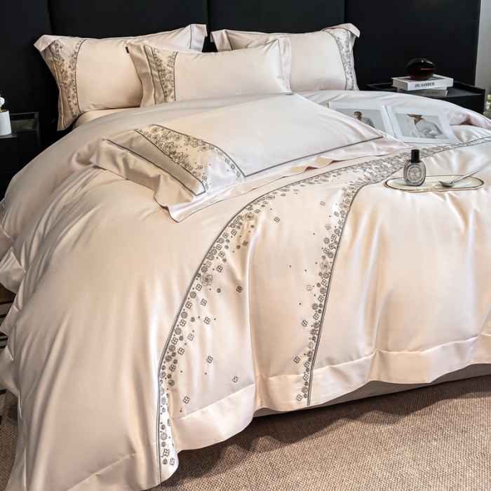 91家纺网 家纺一手货源 找家纺 品家居 2025新款长绒棉四件套-香风徐来 粉玉