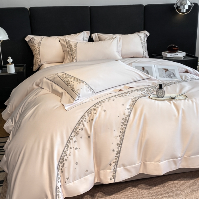 91家纺网 家纺一手货源 找家纺 品家居 2025新款长绒棉四件套-香风徐来 粉玉