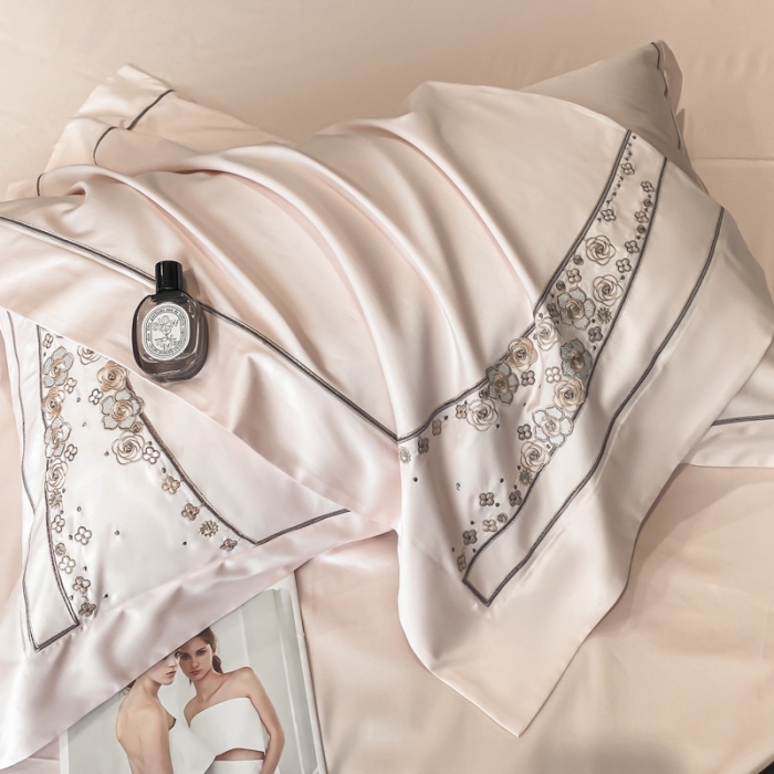 91家纺网 家纺一手货源 找家纺 品家居 2025新款长绒棉四件套-香风徐来 粉玉