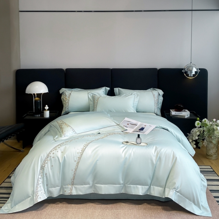 91家纺网 家纺一手货源 找家纺 品家居 2025新款长绒棉四件套-香风徐来 蓝