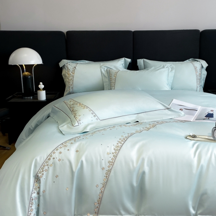 91家纺网 家纺一手货源 找家纺 品家居 2025新款长绒棉四件套-香风徐来 蓝