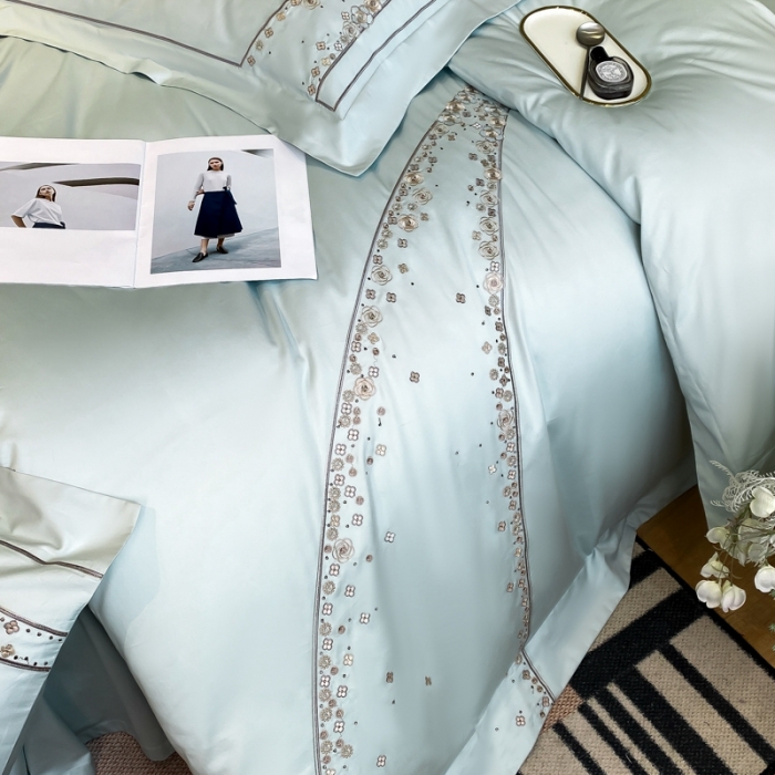 91家纺网 家纺一手货源 找家纺 品家居 2025新款长绒棉四件套-香风徐来 蓝